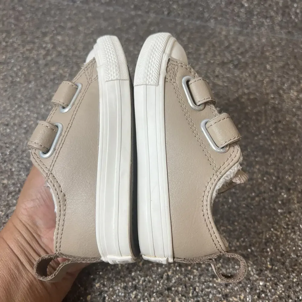 Converse Little Kids Infant Size 6 Brown Leather Faux Fur Lined Sneaker Shoe Low